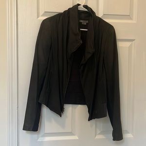 Vince Paper Leather Scuba Jacket - Navy Blue